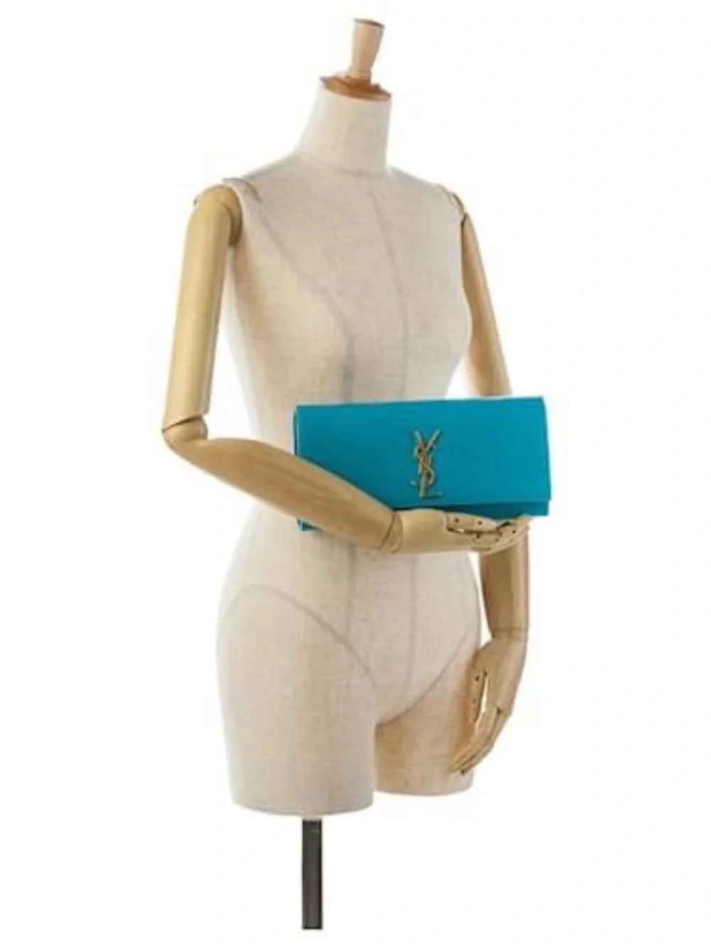 Authentic YVES SAINT LAURENT Caviar Leather Cassandre Clutch Bag turquoise - Picture 15 of 15